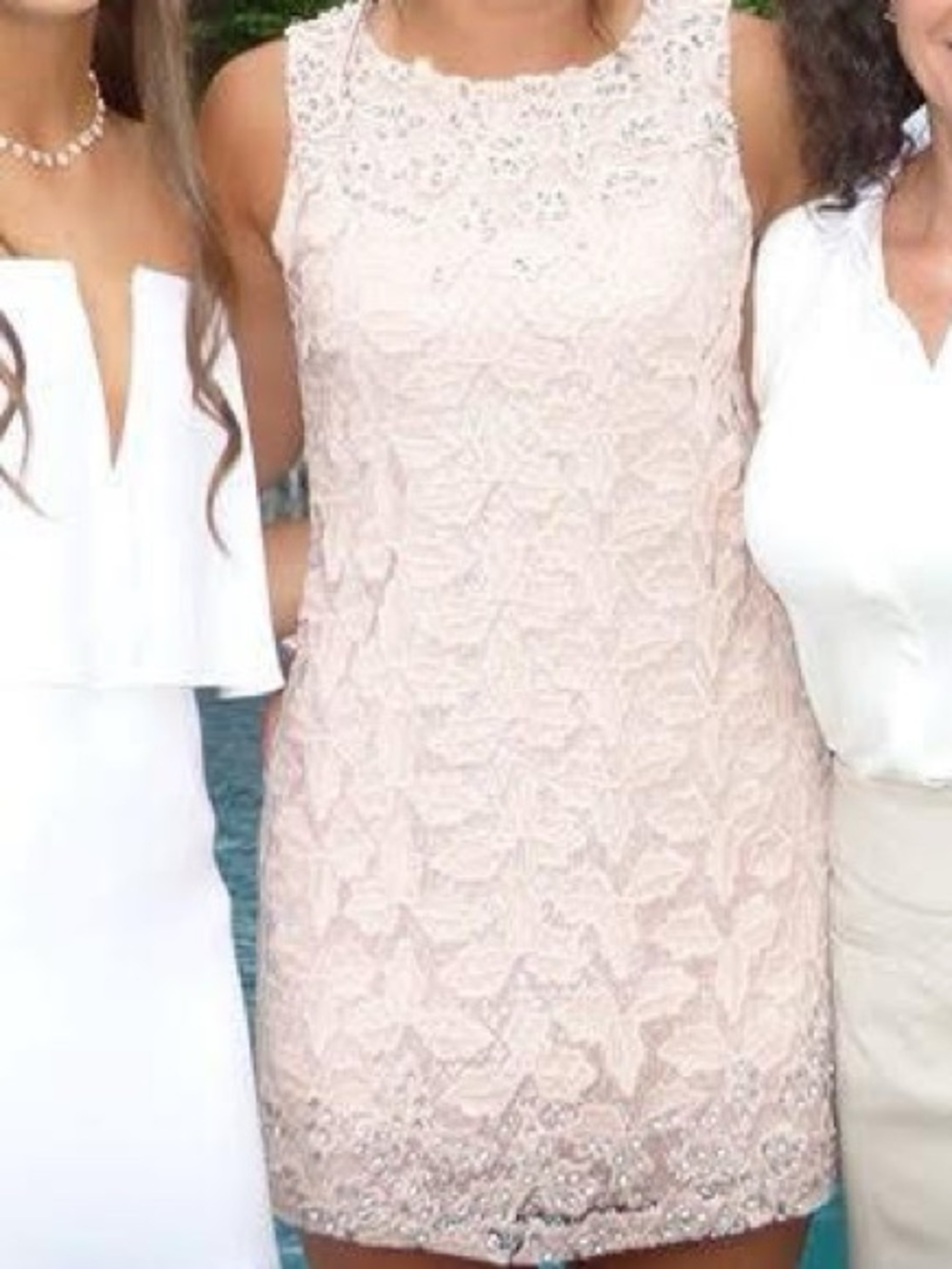 Alice and Olivia Embellished Lace Shift Dress in Blush Pink